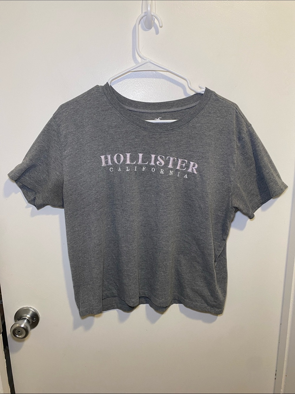 Hollister Gray Tee with Pale Pink Logo